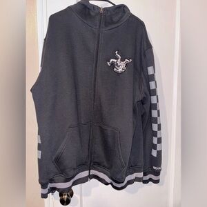 Sky Pack Farms Black Zip-Up Hoodie with Checkered Sleeves